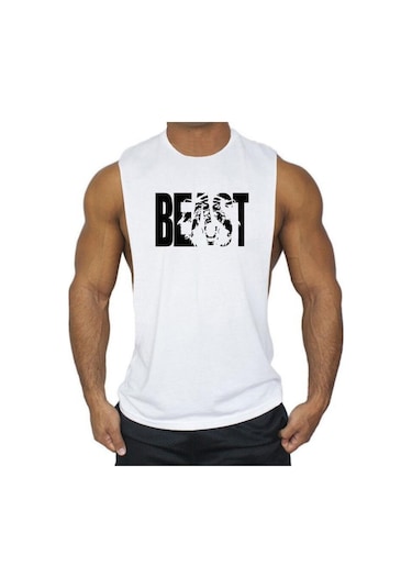 Beyaz Spor Giyim Vücut Geliştirme Fitness Erkekler Tank Top Egzersiz Harfler Yelek Kas Stringer Spor Fanila Kolsuz Gömlek Beyaz