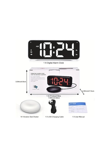 Oldfriend Beyaz Kabuk Beyaz Rakam Titreşimli Çalar Saat, 6,5" Led Ekran, 4 Parlaklık Seviyesi Beyaz Kabuk Beyaz Karakterler