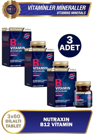 Nutraxin B12 Vitamin 1000 Mcg 60 Dilaltı Tablet 3 Adet