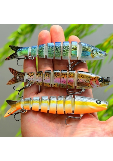 3 Adet 8 Eklemli 3d Oynak Rapala Sahte Balık Yem Seti Tatlı Ve Tuzlu Su Uyumlu Wobblers Swimbait