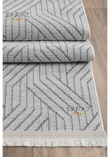 Bohem Saçaklı Kaymaz Dokuma Kilim Salon Halısı Mutfak Halısı Balkon Özel Ölçü Yolluk Krem Gri