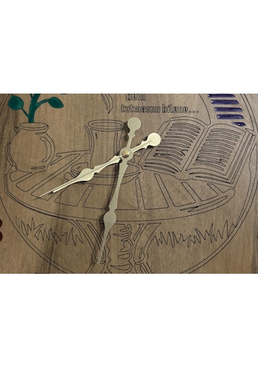 Ahşap Desen Duvar Saati - Çay Bir Şiir İdi - Epoksi Reçine Kaplamalı - 40 Cm Ahşap