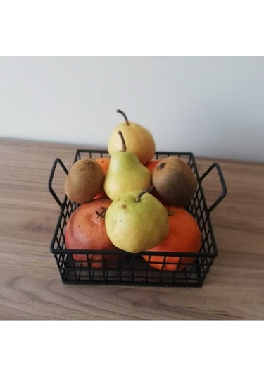 Metal Ekmek Sepeti Dekoratif Saklama Kabı Kare Model Siyah