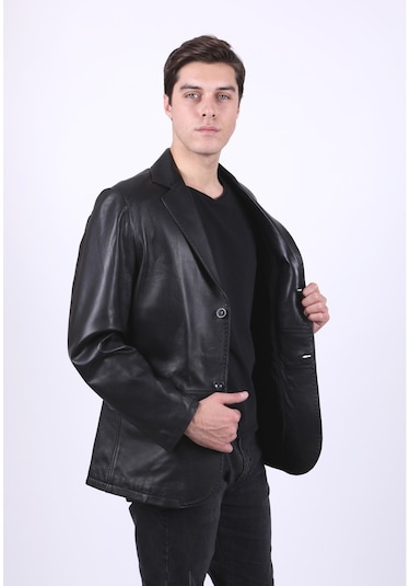 New Zaya Leather Erkek Blazer Deri Ceket Hakiki Deri Siyah