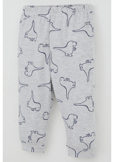 Breeze Erkek Bebek Pijama Takımı Omuzdan Patlı Sevimli Dinozor Desenli 4 Ay-1 Yaş, Açık Gri Melanj Açık Gri Melanj