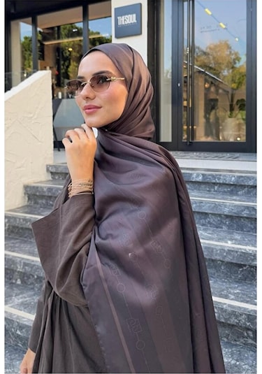 Bushu Monogram Twill Şal 70x190 Kahverengi