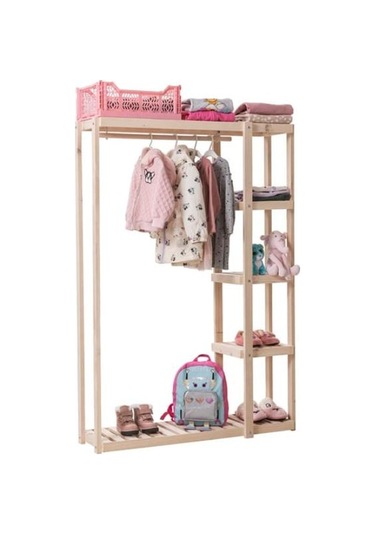 Doğal Çam Ahşap Açık Elbise Dolabı Ahşap