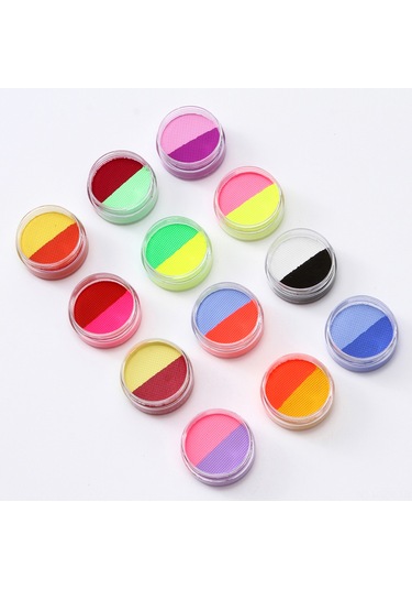 Geeroyoo 12'li 24 Renk Su Bazlı Vücut Boyası Seti - 10 Gr Mat Renkler Ve 2 Fırça İçerir, Yıkanabilir