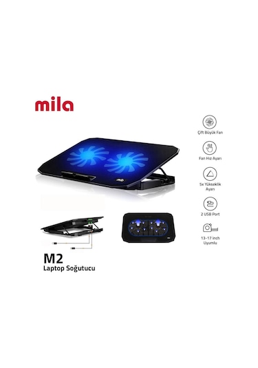 Classone Mila Serisi - M2 - 13-17 İnch - Mavi Led,2 Fan,2 Usb Gaming Notebook Soğutucu Standı