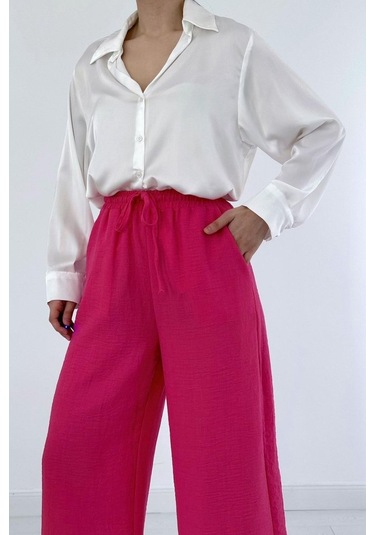 Gülsüm Aydın Fuşya Keten Pantolon Fuşya