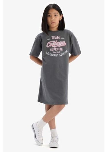 DeFacto Kız Çocuk Oversize Geniş Kalıp Bisiklet Yaka Baskılı Kısa Kollu Yazlık Elbise E5805A825HSGR164 DeFacto Kız Çocuk Oversize Geniş Kalıp Bisiklet Yaka Baskılı Kısa Kollu Yazlık Elbise E5805A825HSGR164