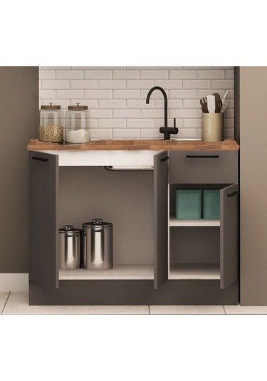 120 Cm Tezgahlı Dani Mini Mutfak Alt Dolabı Antrasit