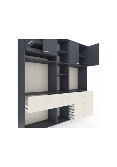 Hyperion Dolap 11 Raflı 6 Çekmeceli 4 Kapaklı 220x44x243 Antrasit-antrasit/aytaşı Antrasıt/aytası
