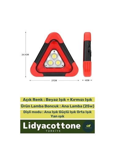 Premium Su Geçirmez 3 Ledli Solar Üçgen Reflektör Güneş Enerjili Refluj Araba Oto Lambası