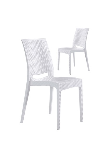 2 Adet Rattan Kolsuz Beyaz Sandalye Balkon Bahçe Teras Beyaz