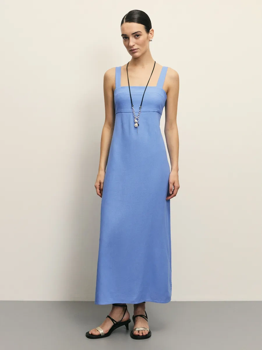 Zarına Uzun Keten Elbise, Kare Yaka 354677895 Beyaz