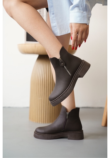D0899 Soğuk Geçirmez Kışlık Kadın Bot & Bootie Kahverengi