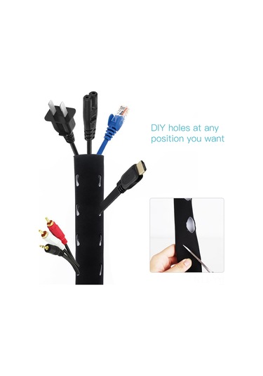 Geeksen Neopren Kablo Saklama Kılıfı - Tv, Bilgisayar Ve Buzdolabı İçin 203cm Dıy Kablolama Düzenleyici Siyah
