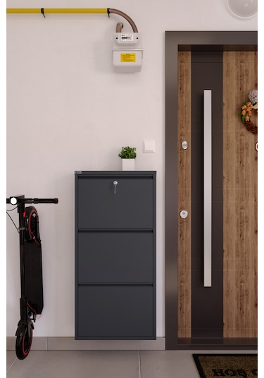 Ceha Kilitli 3'lü Metal Ayakkabılık - Antrasit K.AYK-3 /AB7024/KL