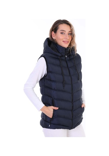 Euromoda Everest Kadın Jel Dolgu Kapüşonlu Şişme Yelek Lacivert