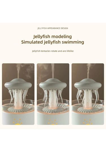 Motion003 Beyaz Denizanası Modeli Yağmur Damlası Aroma Difüzörü 7 Renkli Gece Işığı 3 Hızlı Zamanlayıcı Ev Ofis İçin