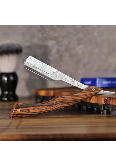 Tan Ahşap Saplı Bıçak Tıraş Jilet Profesyonel Berber Tıraş Makinesi Kaş Jilet 1 Razor Mkt