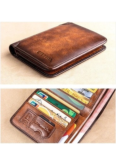 Createtech Bosphorusboutique Vintage Tutucu Kredi Kartı Cüzdan, Rfıd Korumalı Kahverengi Erkekler İçin Kahverengi