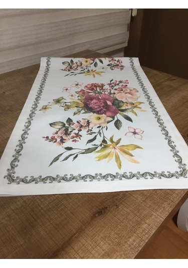 Çiçekli Duck Bezi Leke Tutmaz Runner ve İkili Kırlent