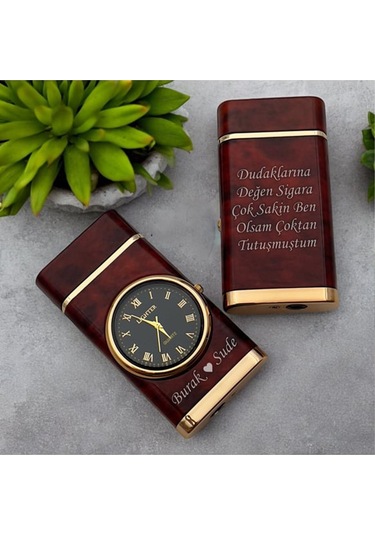 İsme Özel Turbo Jet Işıklı Saatli Çakmak Çift Yön Baskı