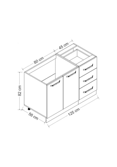 Minar 125 Cm Mutfak Dolabı Beyaz 125-B2-Alt Modül Beyaz