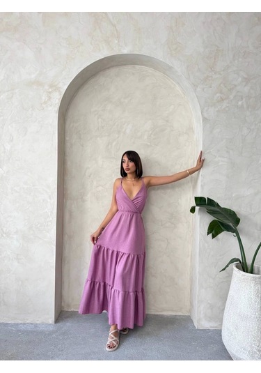 Fırfırlı Katlı Elbise S255049 Gül Kurusu