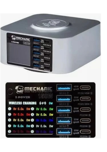 Mechanic X-power 10 Portlu Kablosuz Dijital Ekranlı 150w Usb Şarj