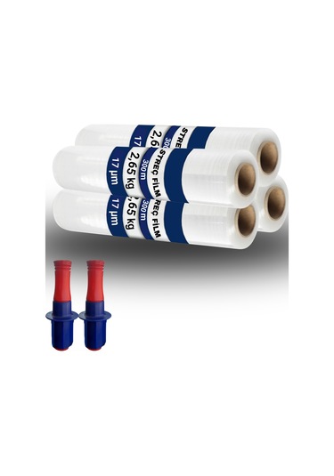 Şeffaf El Tipi Palet Streç Film 17 Mikron 300 M 4'lü + El Aparatı