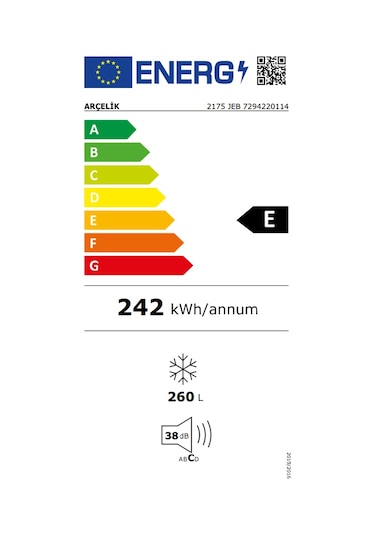 Arçelik 2175 JEB E 260 L Çekmeceli Dikey Derin Dondurucu