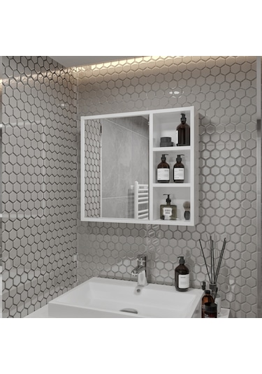 Rosepal Mobilya Luna Banyo Tuvalet Aynalı Beyaz Dolap 65' Beyaz