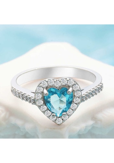 Casera's Gümüş Turkuaz Taşlı Kalpli Kadın Yüzük Csr2185193 Gümüş