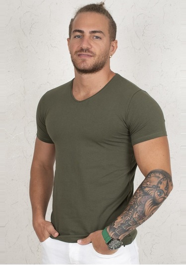 Deepsea Haki V Yaka Slim Fit Erkek Tişört 1801165 Haki Deepsea Haki V Yaka Slim Fit Erkek Tişört 1801165 Haki