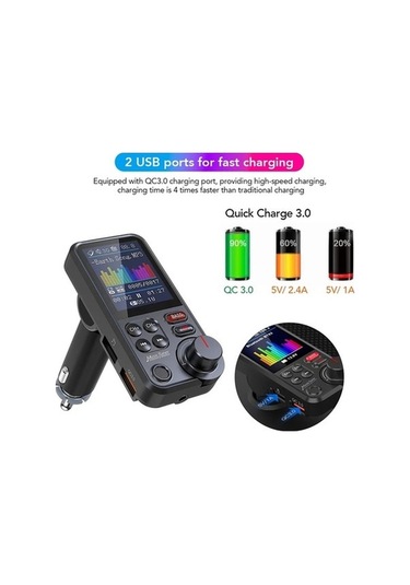 Moly Xiaoguang 1.8 İnç Kablosuz Bluetooth Fm Verici Aux, Qc3.0, Şarj Edilen Tizli Sesli Araç Ürünü