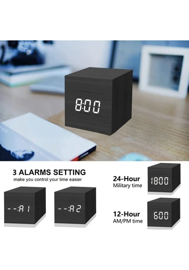 Dashanshop Ahşap 1 Adet Mini Dijital Sesle Çalışan Masa Alarm Saati 3 Alarm Ayarı Işık Usb Aaa Ahşap Rengi