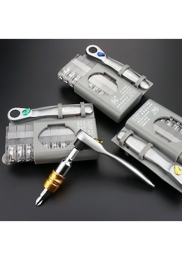 Geeksen İngiliz Anahtarı 12 Adet Mini Cırcır Tornavida Seti Cırcır Anahtar Seti Gümüş