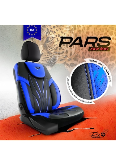Panda Pars Serisi Deri Oto Koltuk Kılıfı - Mavi - Siyah