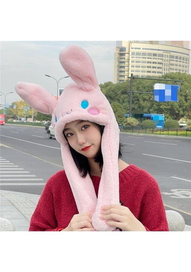 Sevimli Hareketli Kulaklı Kadınlar İçin Yumuşak Tavşan Desenli Peluş Kış Şapkası Sarı