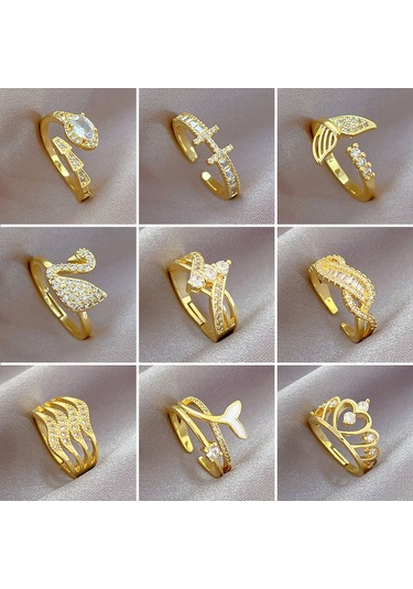 Geometrik Elmas Taşlı Yuvarlak İnci Yüzük No.76 Çok Renkli