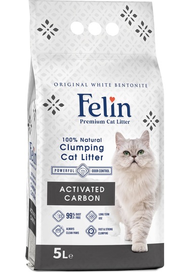 Felin Aktif Karbonlu Topaklaşan İnce Bentonit Kedi Kumu 5 L