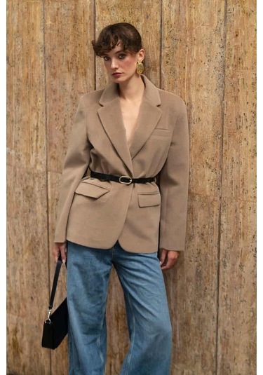 Premium Kalite Tay Tüyü Blazer CAMEL