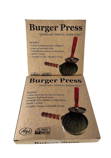 Hamburger Press & Köfte Kalıbı & Et Mühürleme Komple Döküm Alt Üst Dengeli Pişirme Yanmaz Yapışmaz Siyah