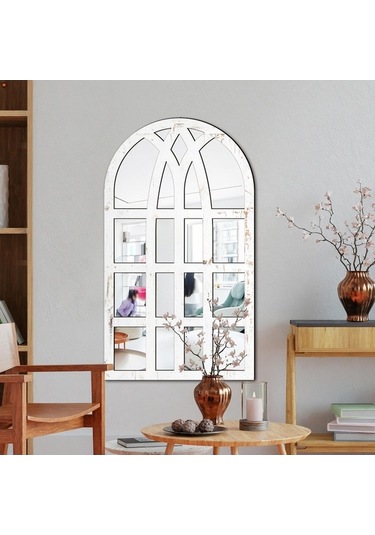 Pazly Suntek Monte Kemerli Duvara Dekoratif Camı Bölmesi Beyaz Ayna Akrilik Bp Beyaz