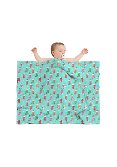 Noel Desenli Bebek Battaniyesi 40x30 İnç, Polar, Yumuşak, Hafif Ve Kalın Noel Çorap Kar Tanrısı