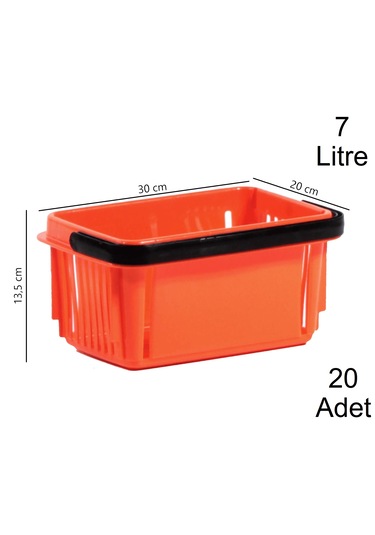 7 Litre Plastik Kozmetik Alışveriş El Sepeti Turuncu 20 Adet / En:20 Boy:30 Yükseklik:13,5 Cm Turuncu