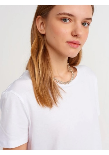 Dilvin Bisiklet Yaka Basic T-shirt Beyaz 001